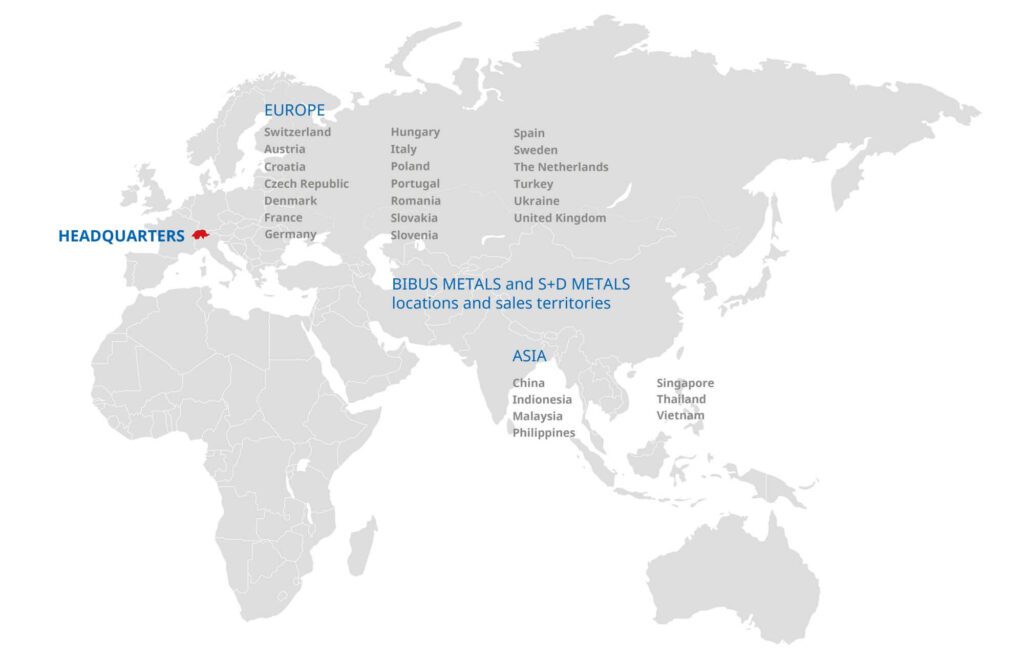 BIBUS Metals map Europe and Asia